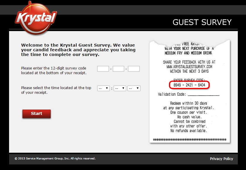 Krystal Guest Survey Completion Guide