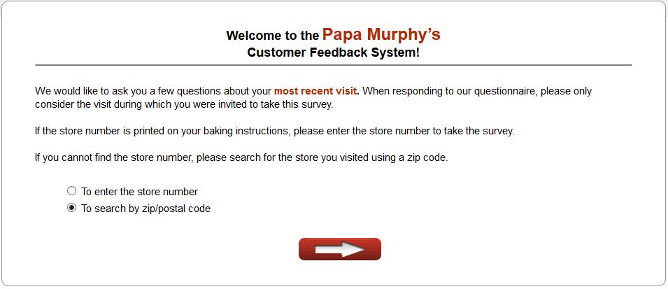 screenshot of papasurvey customer survey page