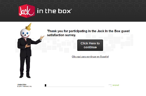 Jack in the Box survey print screen