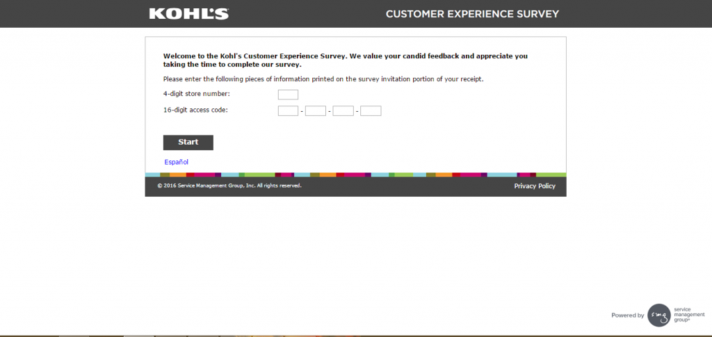 Kohls Customer Survey Page screen capture