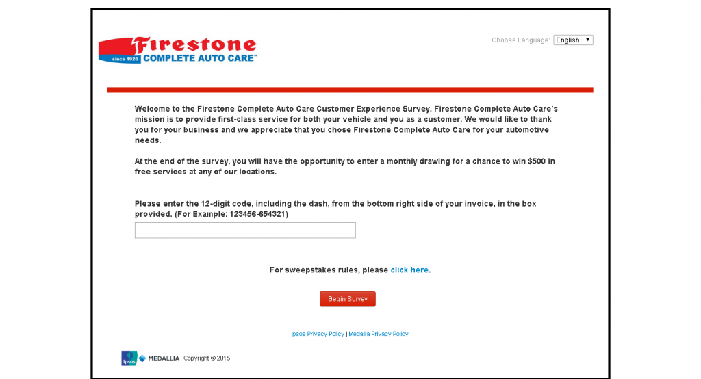 Firestone survey page