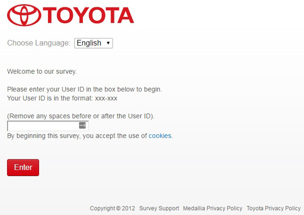 Toyota Survey Completion Guide