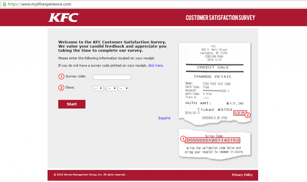 KFC Survey Start Page