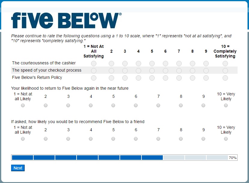 Five Below survey step 7