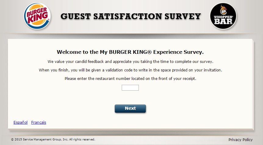 The MyBKExperience Burger King survey first step