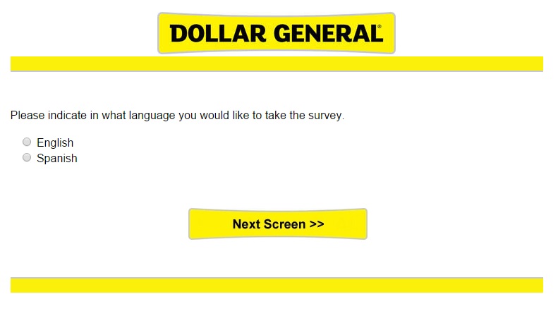 Select your language at the Dollar General Survey.