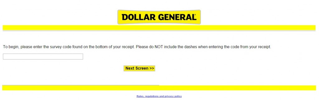 Enter the code from your receipt for the Dollar General Survey.