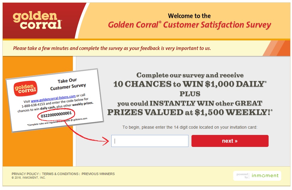 Golden Corral survey second page