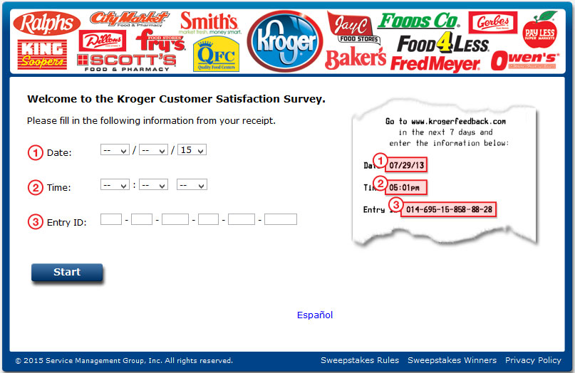 screenshot of kroger customer survey webpage