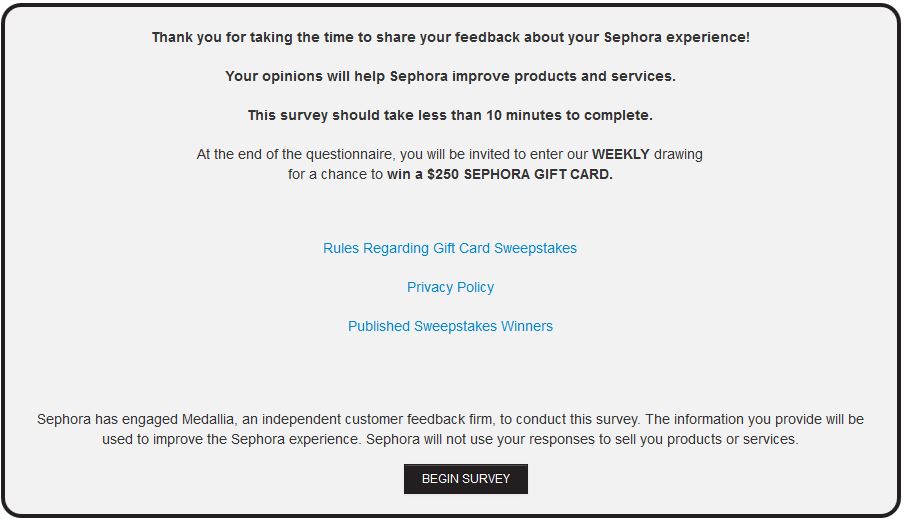 Medallia Sephora survey page