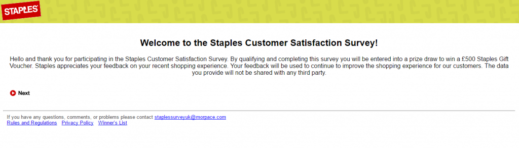 Screenshot staples survey start page