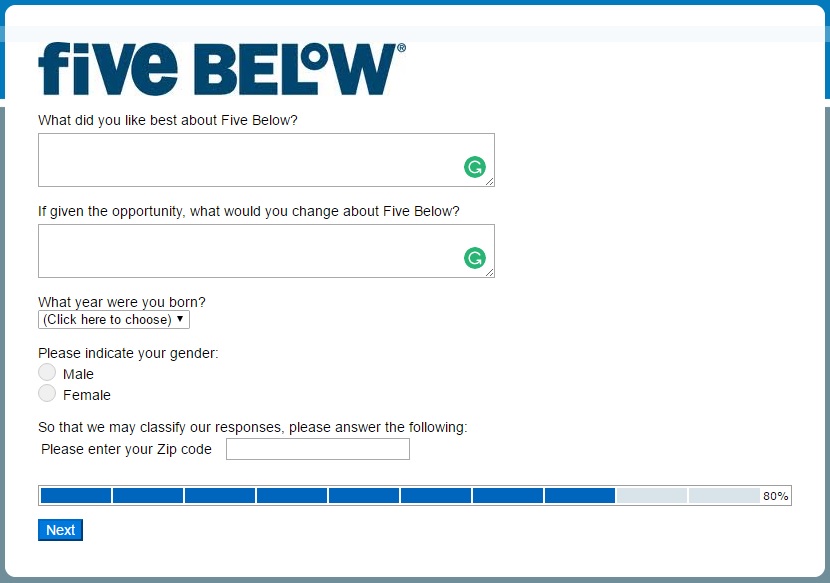 Five Below survey step 8