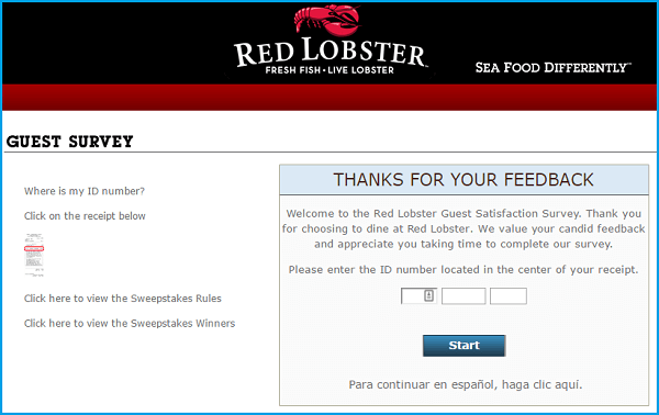 Red Lobster Survey page