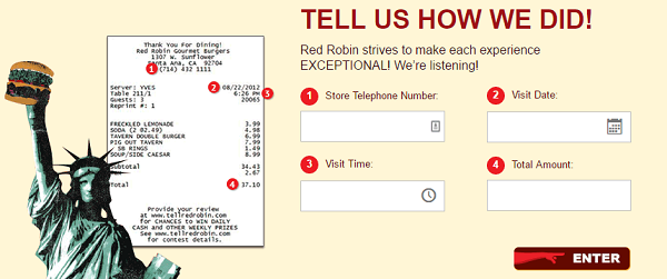 Red Robin Feedback receipt.