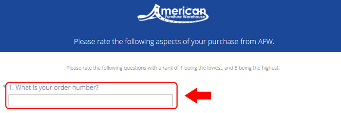 american furniture warehouse survey receipt code