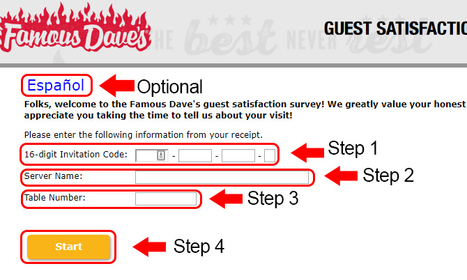 famous daves customer survey