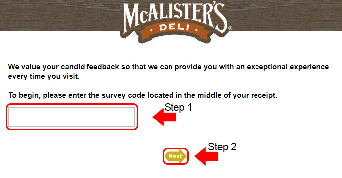 mcalisters deli survey code at www.talktomcalisters.com