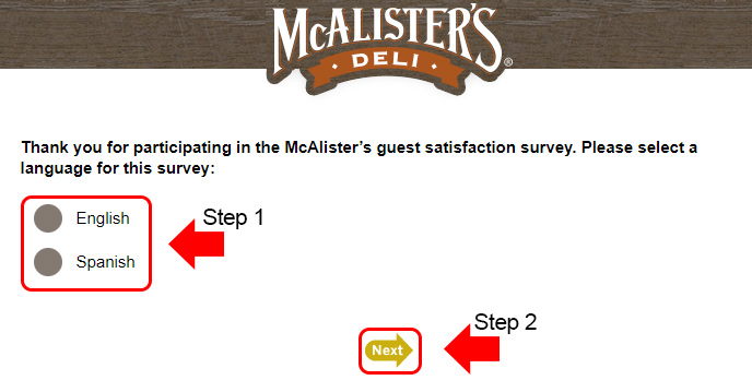mcalisters deli survey language at www.talktomcalisters.com